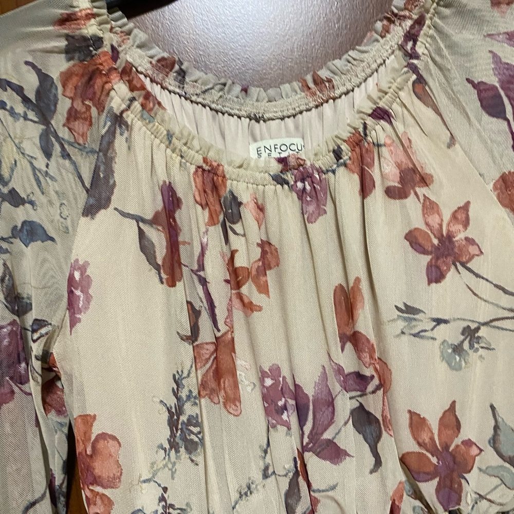 Enfocus Floral Mesh Long Sleeve babydoll Midi Spring Easter Dress Sz Sm Petite - Picture 4 of 5
